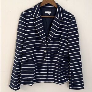 Charter Club Navy and White Striped Blazer